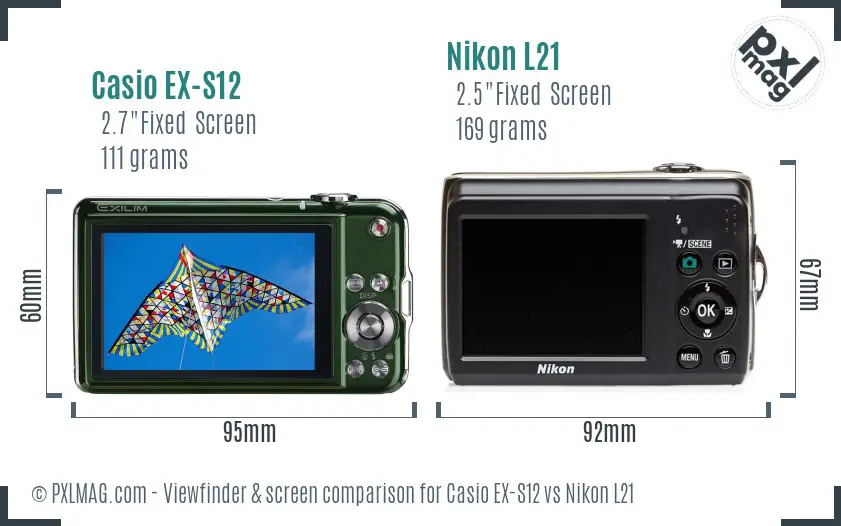 Casio EX-S12 vs Nikon L21 Screen and Viewfinder comparison