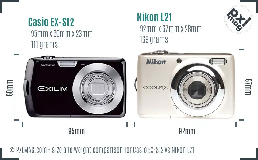 Casio EX-S12 vs Nikon L21 size comparison