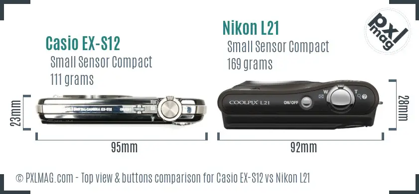 Casio EX-S12 vs Nikon L21 top view buttons comparison