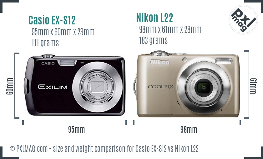 Casio EX-S12 vs Nikon L22 size comparison Casio EX-S12 vs Nikon L22 size comparison