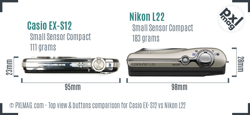 Casio EX-S12 vs Nikon L22 top view buttons comparison