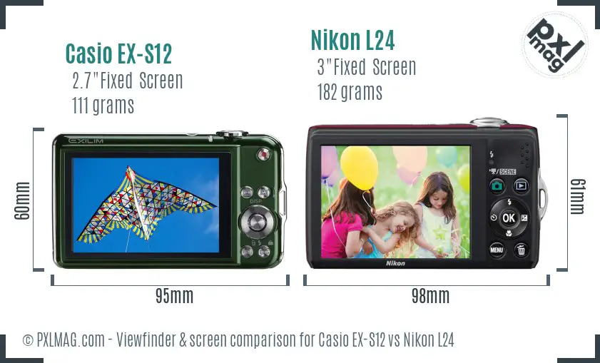 Casio EX-S12 vs Nikon L24 Screen and Viewfinder comparison