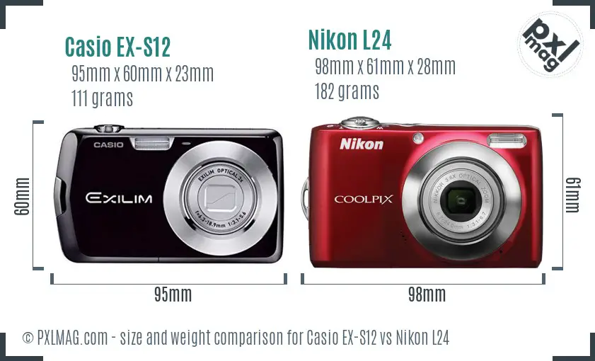 Casio EX-S12 vs Nikon L24 size comparison