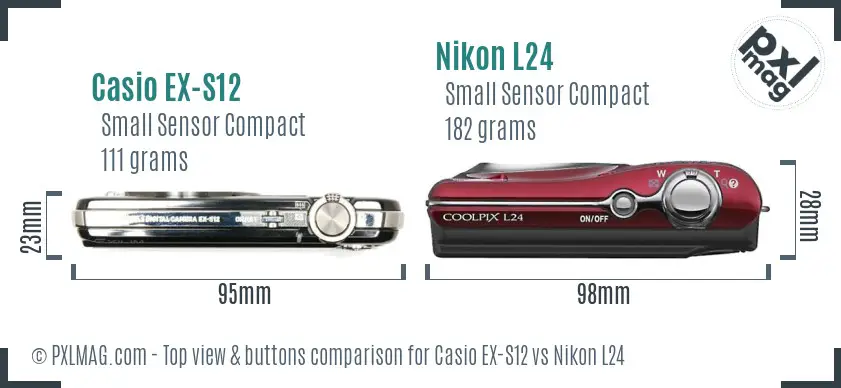 Casio EX-S12 vs Nikon L24 top view buttons comparison