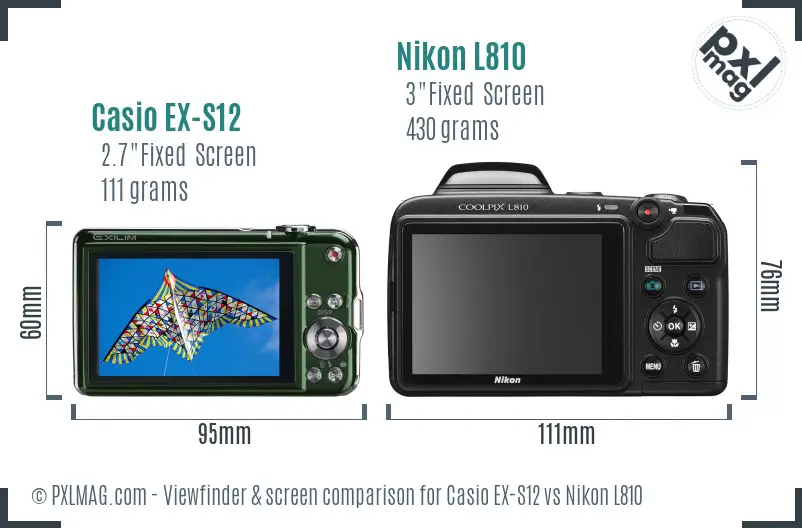 Casio EX-S12 vs Nikon L810 Screen and Viewfinder comparison