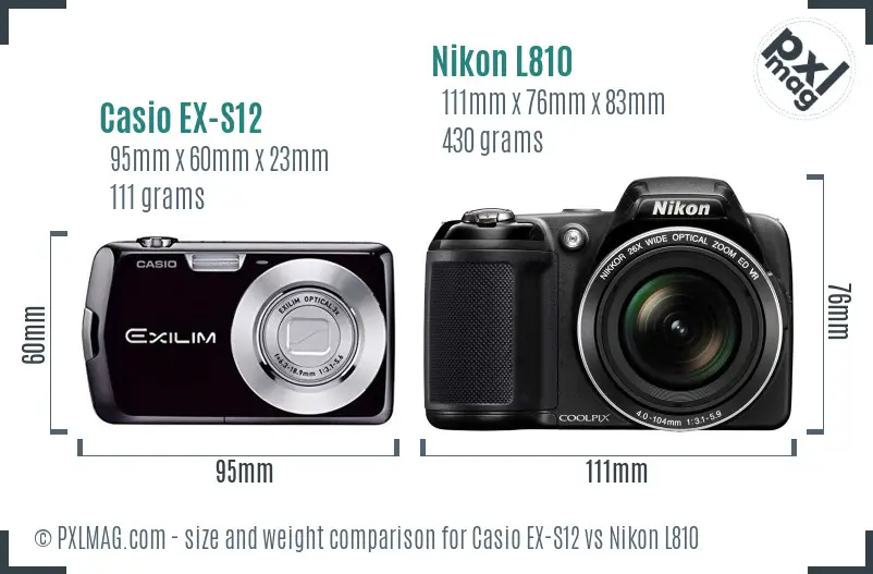 Casio EX-S12 vs Nikon L810 size comparison