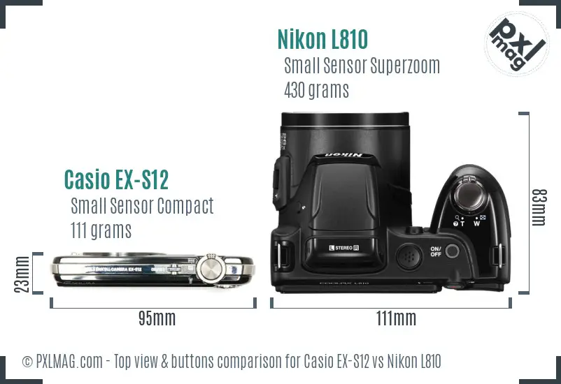 Casio EX-S12 vs Nikon L810 top view buttons comparison