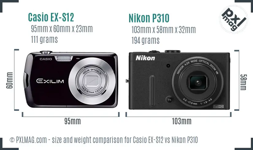 Casio EX-S12 vs Nikon P310 size comparison