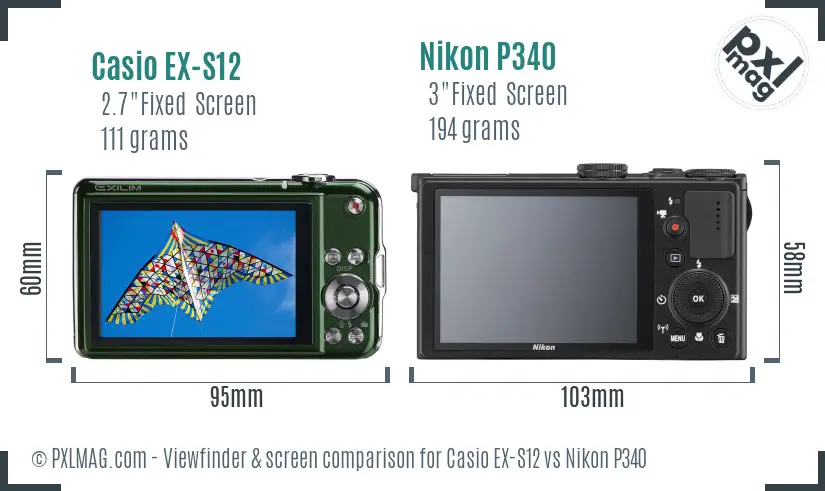 Casio EX-S12 vs Nikon P340 Screen and Viewfinder comparison Casio EX-S12 vs Nikon P340 Screen and Viewfinder comparison