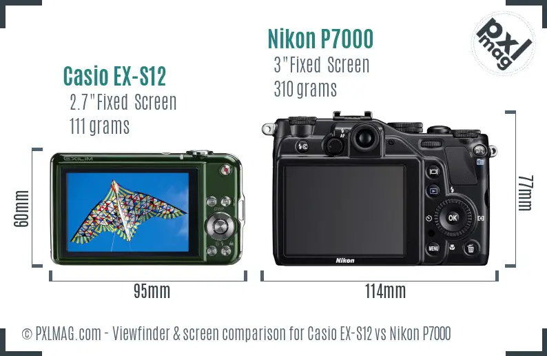 Casio EX-S12 vs Nikon P7000 Screen and Viewfinder comparison