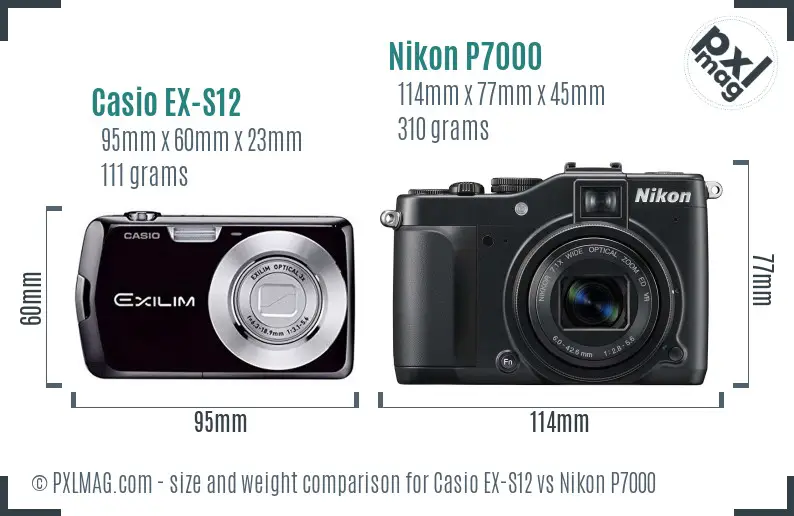 Casio EX-S12 vs Nikon P7000 size comparison