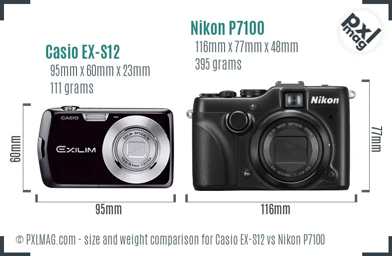Casio EX-S12 vs Nikon P7100 size comparison Casio EX-S12 vs Nikon P7100 size comparison