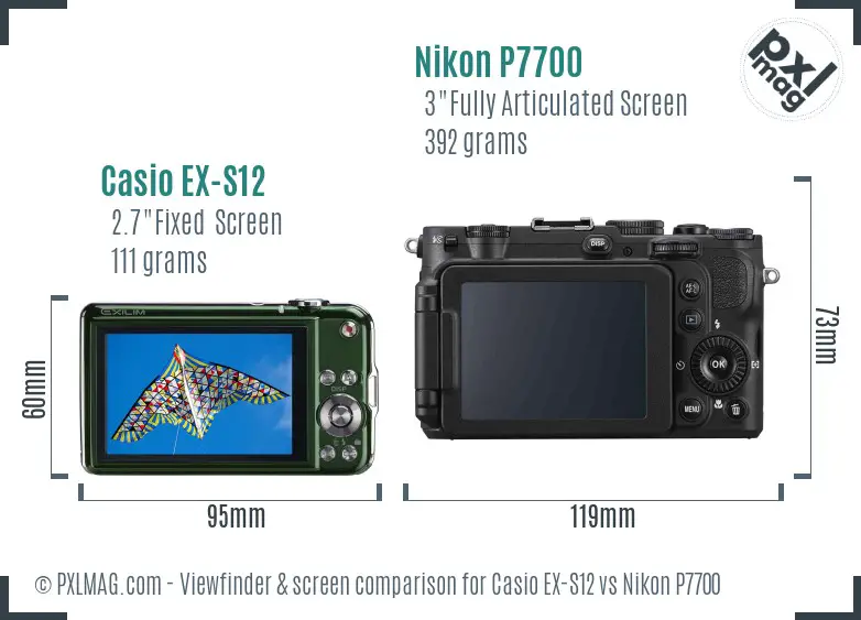 Casio EX-S12 vs Nikon P7700 Screen and Viewfinder comparison