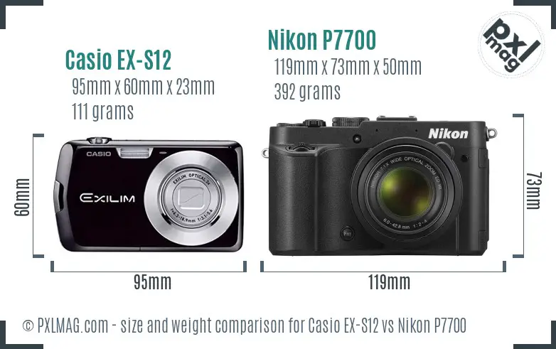 Casio EX-S12 vs Nikon P7700 size comparison
