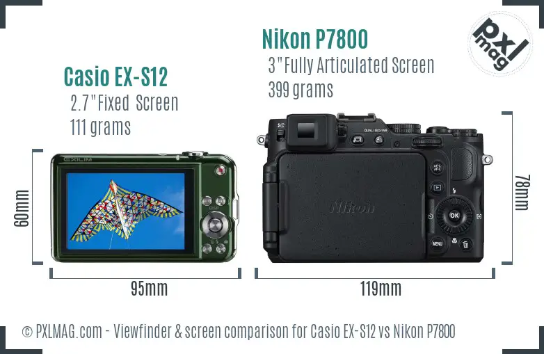 Casio EX-S12 vs Nikon P7800 Screen and Viewfinder comparison
