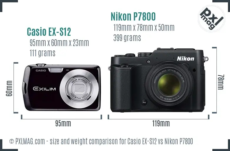 Casio EX-S12 vs Nikon P7800 size comparison