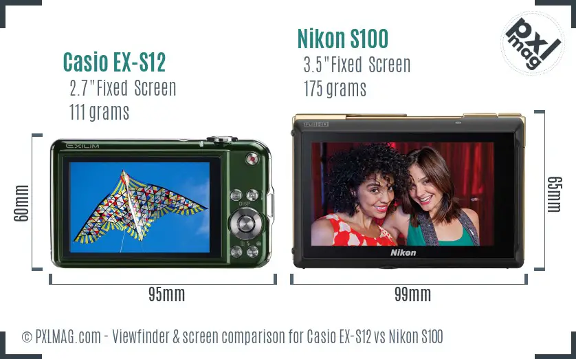 Casio EX-S12 vs Nikon S100 Screen and Viewfinder comparison Casio EX-S12 vs Nikon S100 Screen and Viewfinder comparison