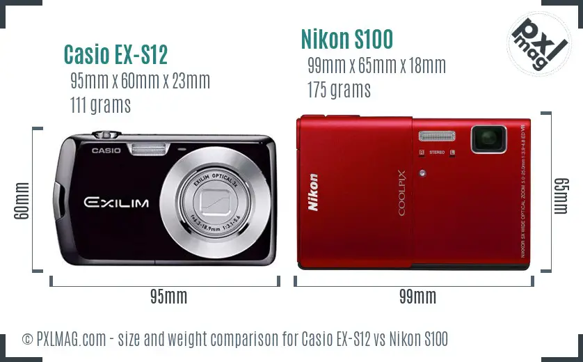 Casio EX-S12 vs Nikon S100 size comparison Casio EX-S12 vs Nikon S100 size comparison