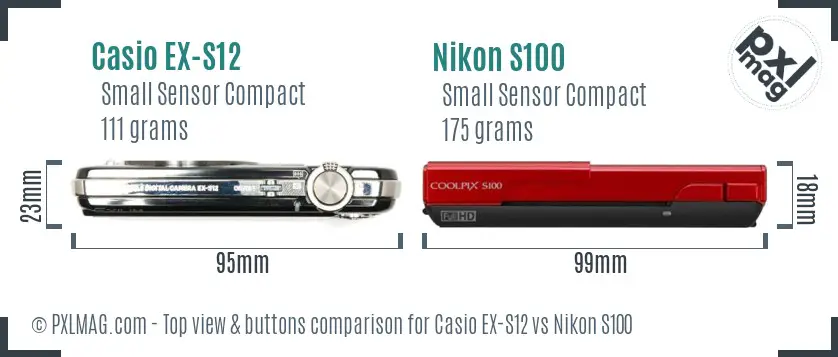 Casio EX-S12 vs Nikon S100 top view buttons comparison Casio EX-S12 vs Nikon S100 top view buttons comparison