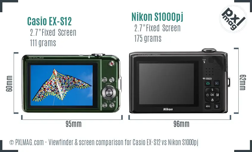 Casio EX-S12 vs Nikon S1000pj Screen and Viewfinder comparison