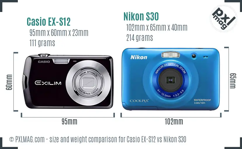 Casio EX-S12 vs Nikon S30 size comparison