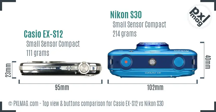 Casio EX-S12 vs Nikon S30 top view buttons comparison