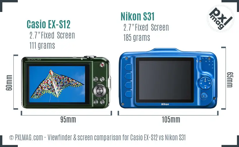 Casio EX-S12 vs Nikon S31 Screen and Viewfinder comparison