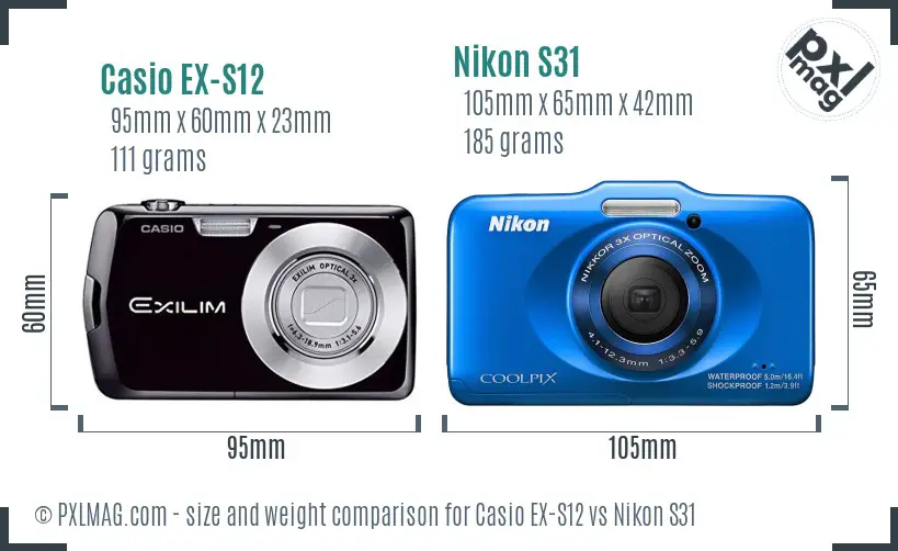 Casio EX-S12 vs Nikon S31 size comparison