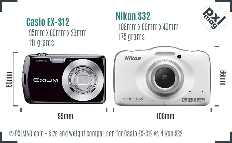 Casio EX-S12 vs Nikon S32 size comparison