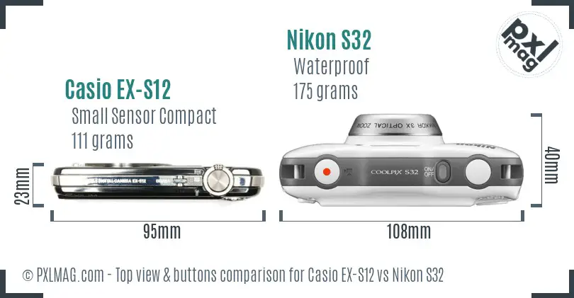 Casio EX-S12 vs Nikon S32 top view buttons comparison