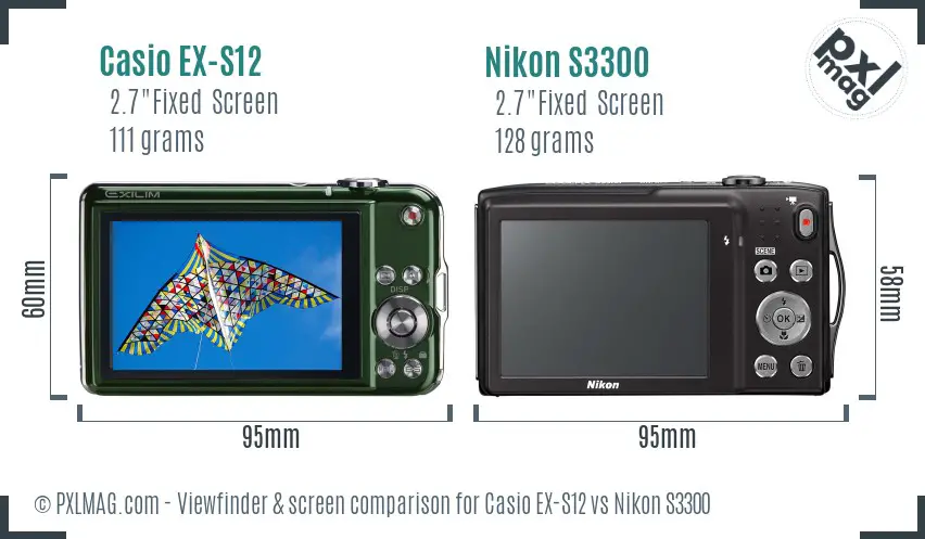Casio EX-S12 vs Nikon S3300 Screen and Viewfinder comparison