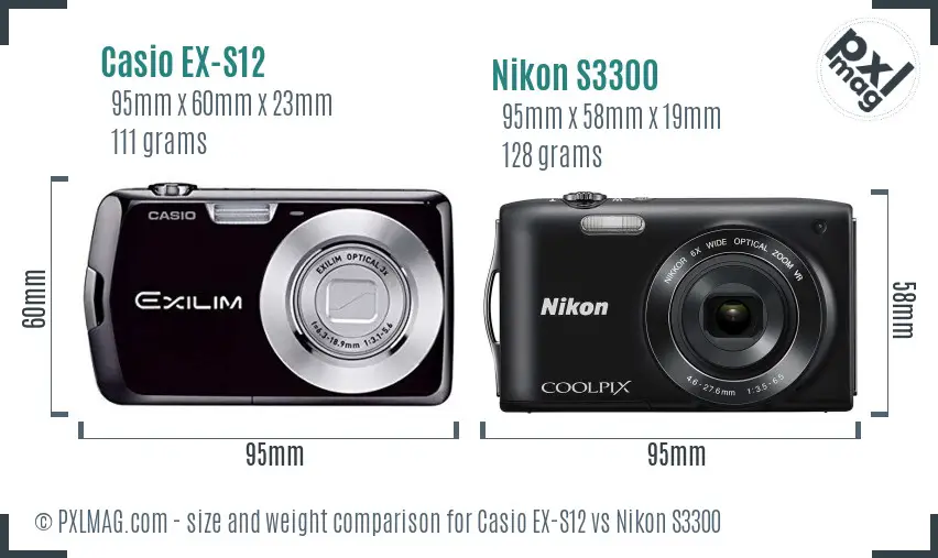 Casio EX-S12 vs Nikon S3300 size comparison