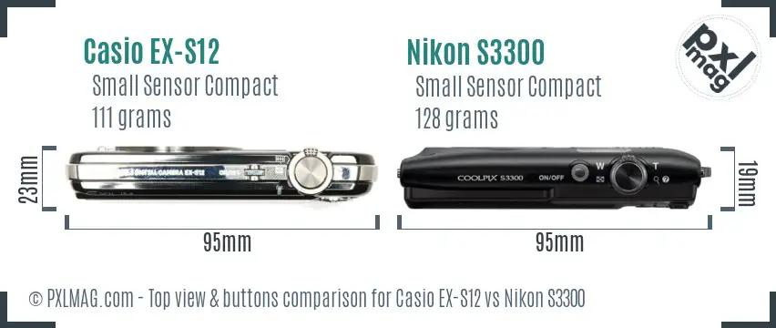 Casio EX-S12 vs Nikon S3300 top view buttons comparison
