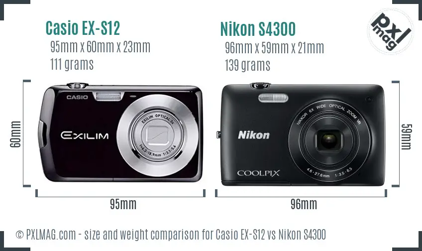 Casio EX-S12 vs Nikon S4300 size comparison