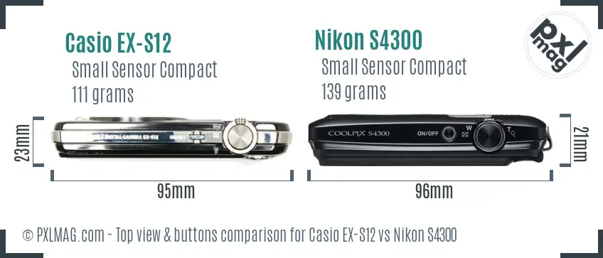 Casio EX-S12 vs Nikon S4300 top view buttons comparison