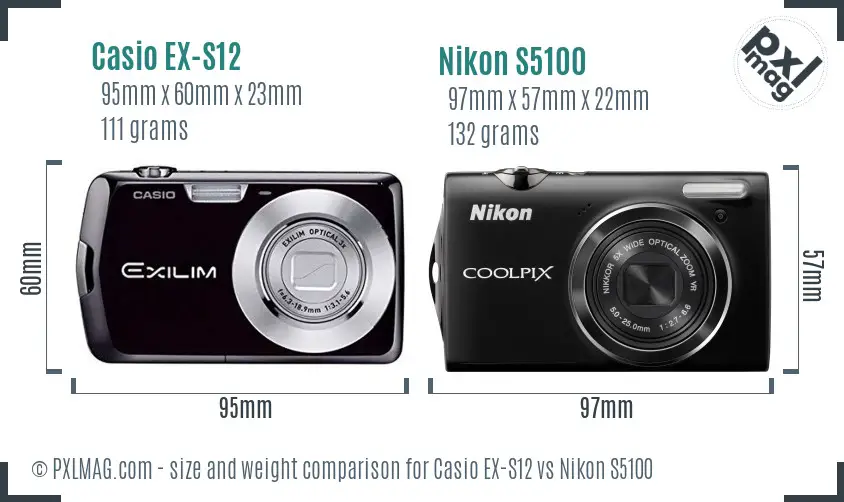 Casio EX-S12 vs Nikon S5100 size comparison