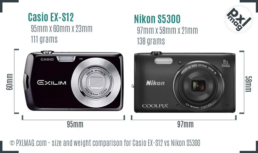 Casio EX-S12 vs Nikon S5300 size comparison