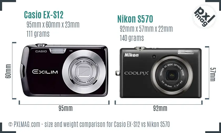 Casio EX-S12 vs Nikon S570 size comparison