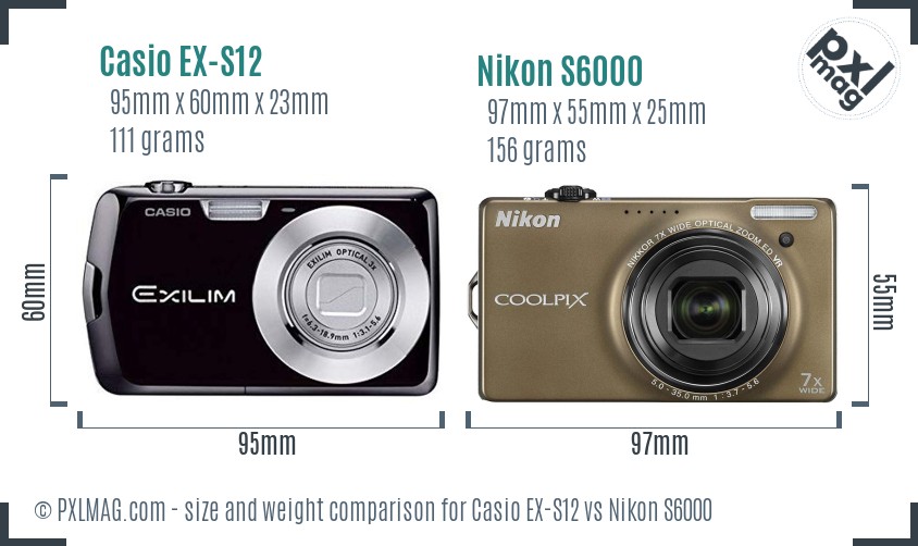 Casio EX-S12 vs Nikon S6000 size comparison