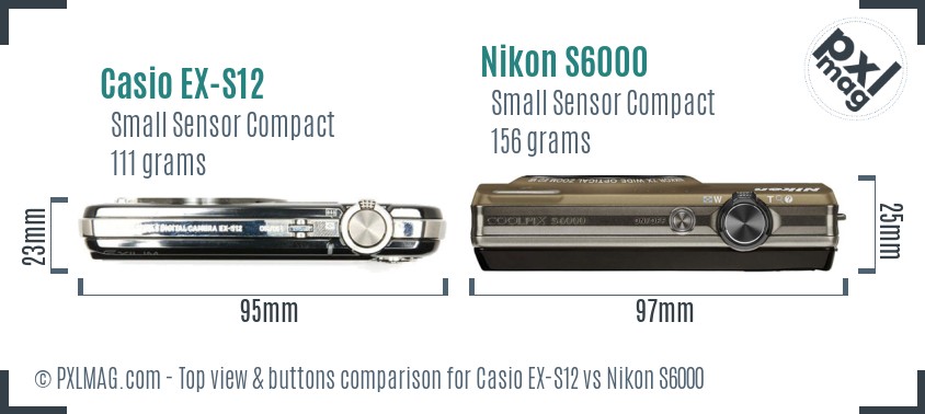 Casio EX-S12 vs Nikon S6000 top view buttons comparison