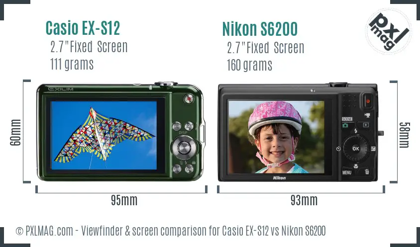 Casio EX-S12 vs Nikon S6200 Screen and Viewfinder comparison