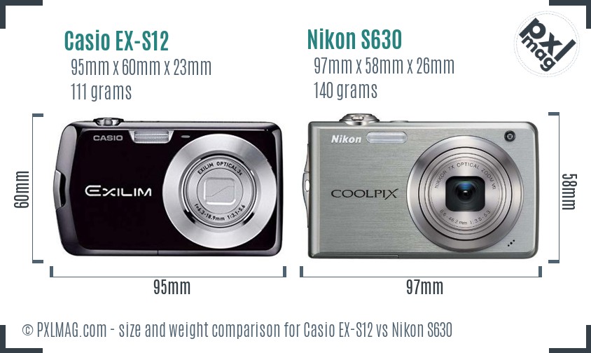 Casio EX-S12 vs Nikon S630 size comparison Casio EX-S12 vs Nikon S630 size comparison