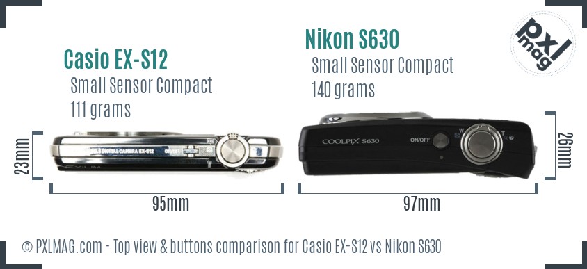 Casio EX-S12 vs Nikon S630 top view buttons comparison