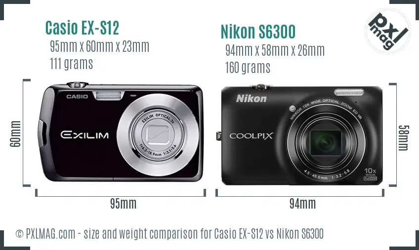 Casio EX-S12 vs Nikon S6300 size comparison