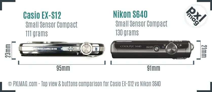 Casio EX-S12 vs Nikon S640 top view buttons comparison