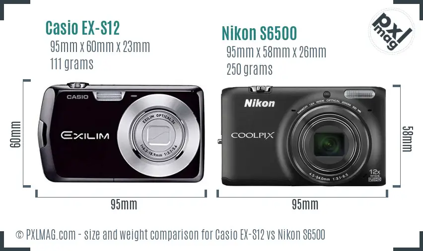Casio EX-S12 vs Nikon S6500 size comparison Casio EX-S12 vs Nikon S6500 size comparison