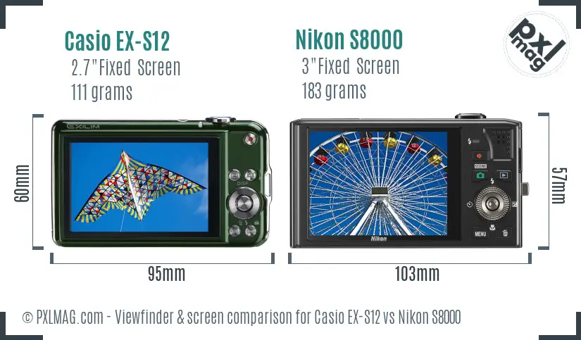 Casio EX-S12 vs Nikon S8000 Screen and Viewfinder comparison Casio EX-S12 vs Nikon S8000 Screen and Viewfinder comparison