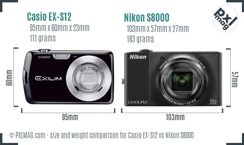 Casio EX-S12 vs Nikon S8000 size comparison Casio EX-S12 vs Nikon S8000 size comparison
