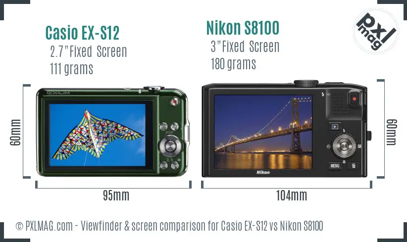 Casio EX-S12 vs Nikon S8100 Screen and Viewfinder comparison