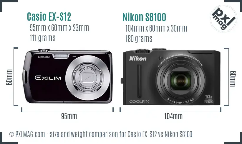 Casio EX-S12 vs Nikon S8100 size comparison